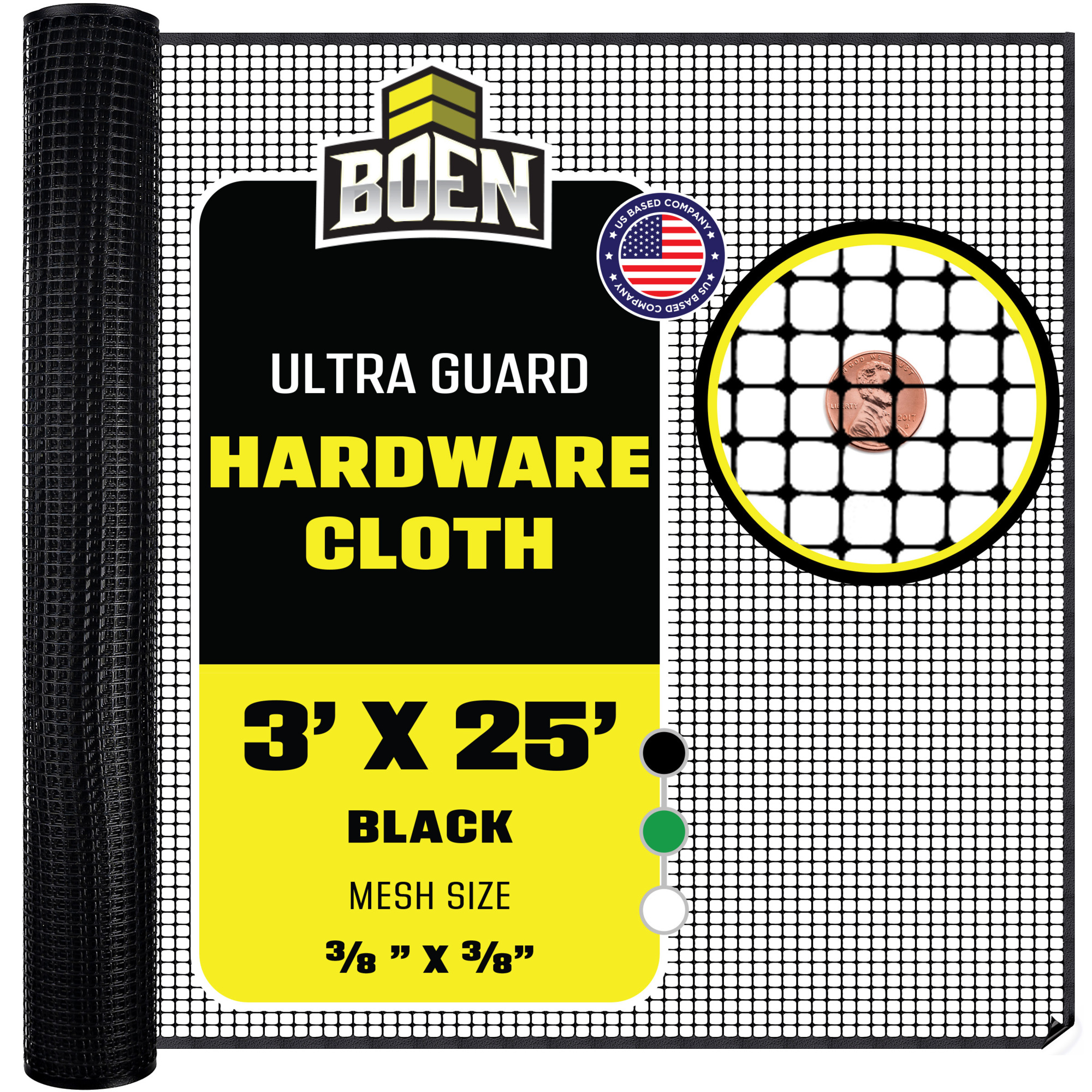 Boen Black Plastic Mesh Hardware Netting 3 ft x 25, Tree Guard Barrier from Rabbits, Deer and Rodents, Deck Guard, Indoor or Outdoor Balcony Safety Net for pet or Child